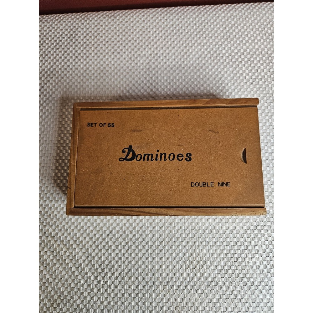 Vintage Pressman Double Nine Dominoes Wood Box Complete 55 Piece Set
